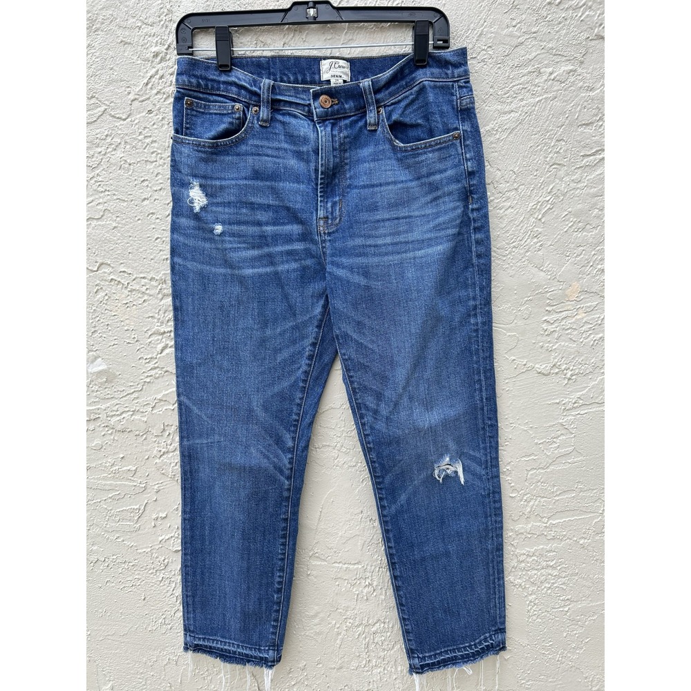 J.Crew Denim High Rise Straight Leg Distressed Jeans Medium Wash Size 28